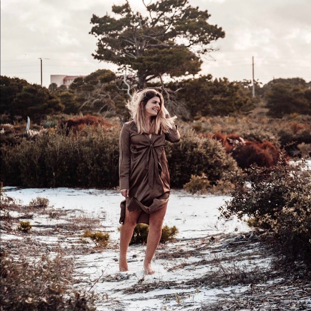 Zara v neck long sleeved dress, gold brown